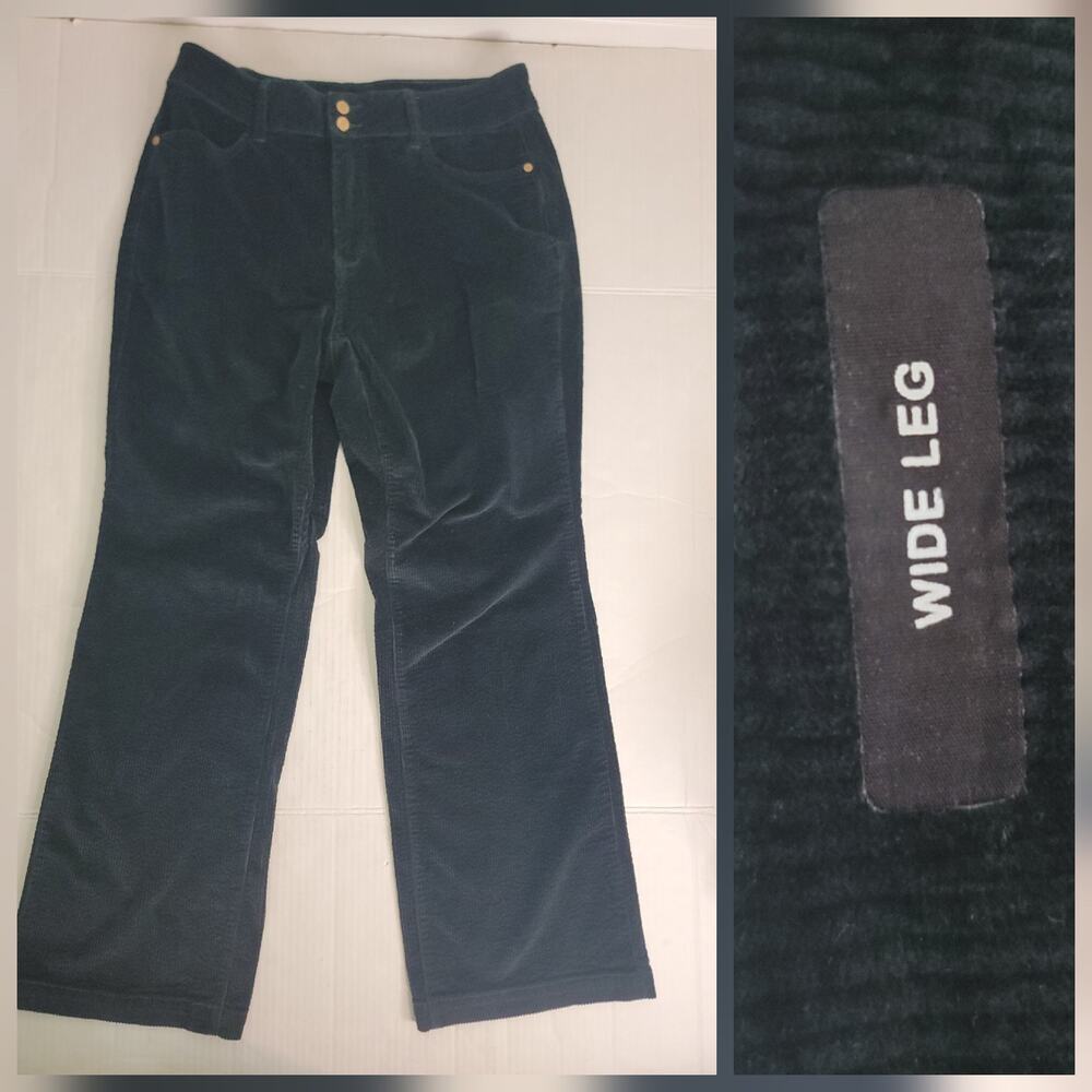 Judy Blue Wide Leg Corduroy Pants SZ 16W High Rise Stretch Dark Green